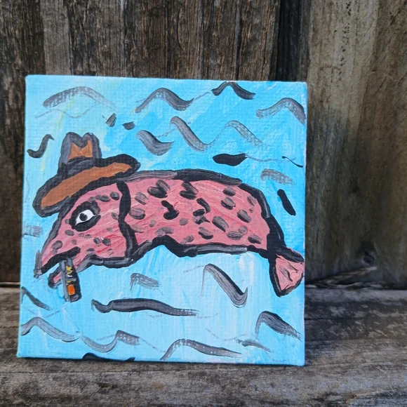Fish In Hat Painting Mini - Picture 11 of 12